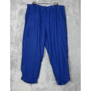 J Jill Women 2X Love Linen Pant Straight Leg Cuff Blue Pull On Stretch Waist